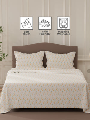 Lumina Floret 100% Cotton 144 TC Cream Floral Double Bedsheet with 2 Pillow Covers