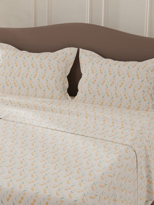 Lumina Floret 100% Cotton 144 TC Cream Floral Double Bedsheet with 2 Pillow Covers