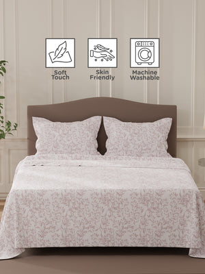 Lumina Floret 100% Cotton 144 TC Purple & White Floral Double Bedsheet with 2 Pillow Covers