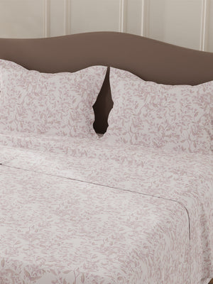 Lumina Floret 100% Cotton 144 TC Purple & White Floral Double Bedsheet with 2 Pillow Covers