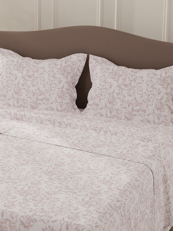 Lumina Floret 100% Cotton 144 TC Purple & White Floral Double Bedsheet with 2 Pillow Covers