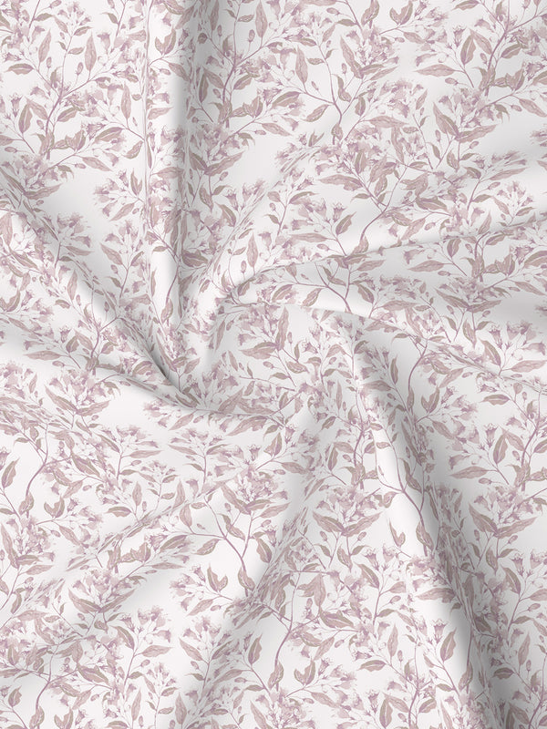 Lumina Floret 100% Cotton 144 TC Purple & White Floral Double Bedsheet with 2 Pillow Covers