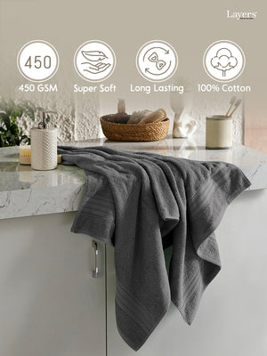 Home Easy 100% Cotton 450 GSM Grey Bath Towel - Pack of 1