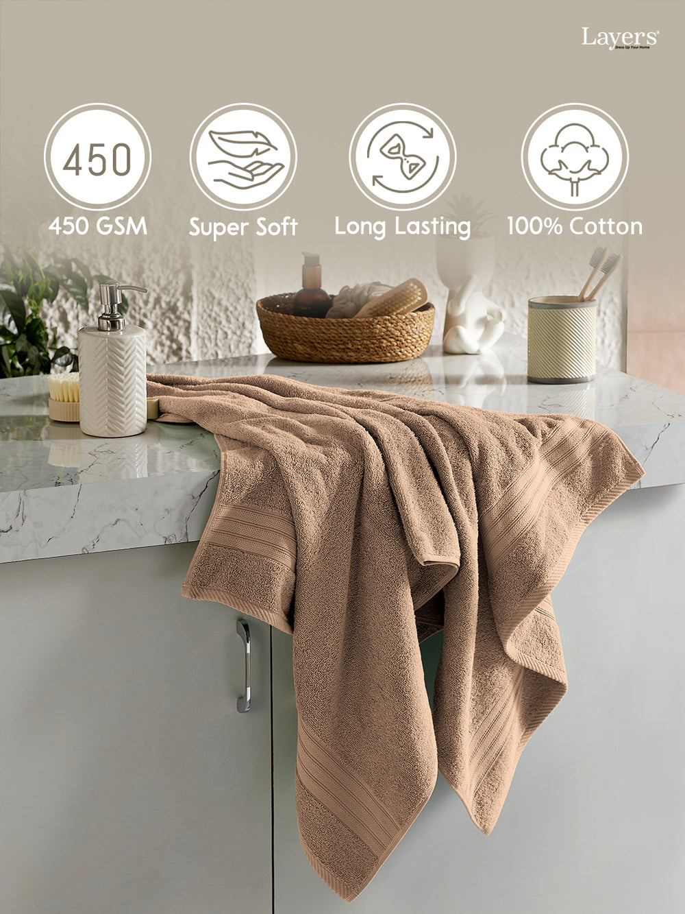 Be Bold 100% Cotton 450 GSM Beige Solid Bath Towel - Pack of 1
