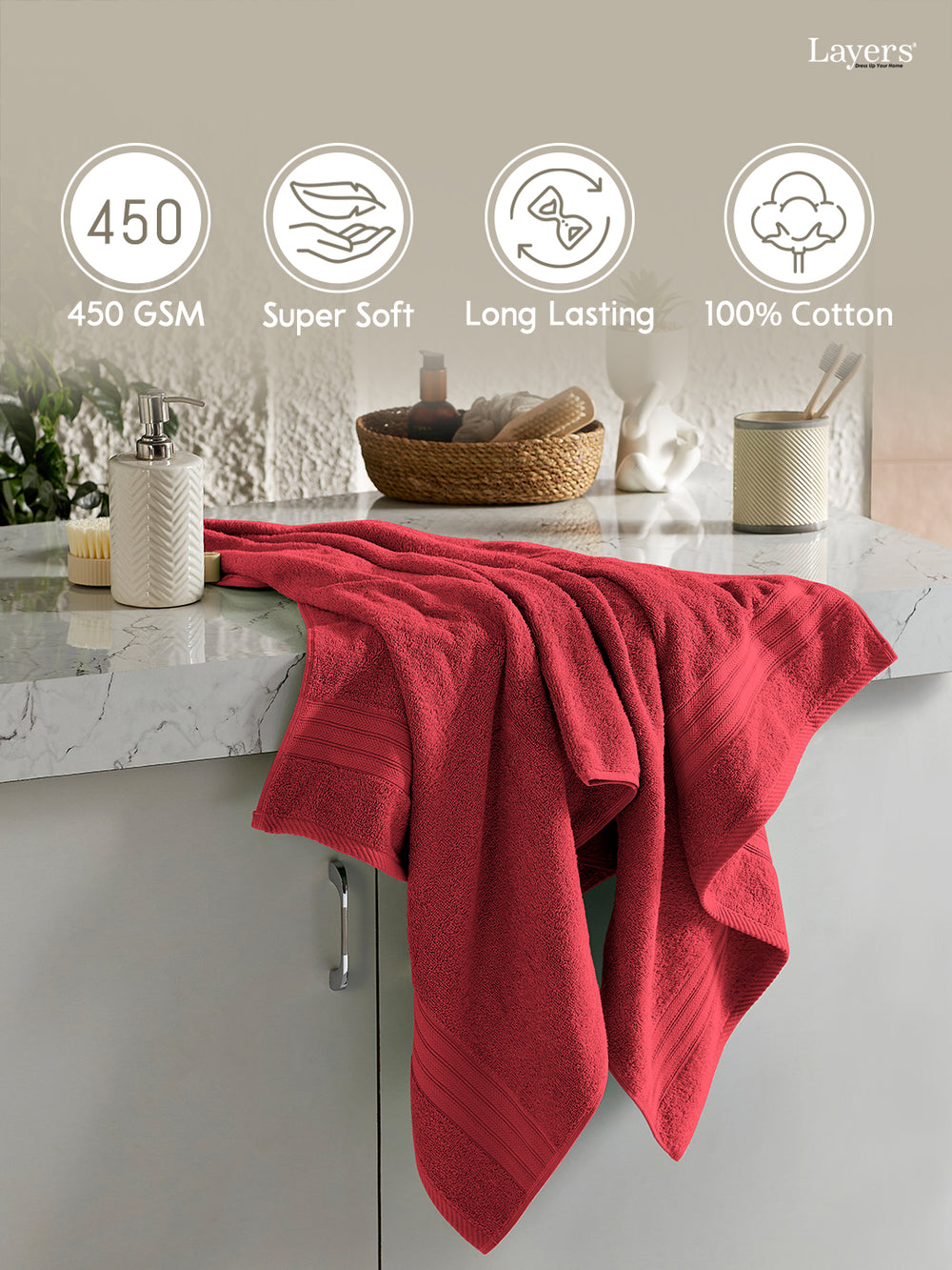 Be Bold 100% Cotton 450 GSM Pink Solid Bath Towel - Pack of 1