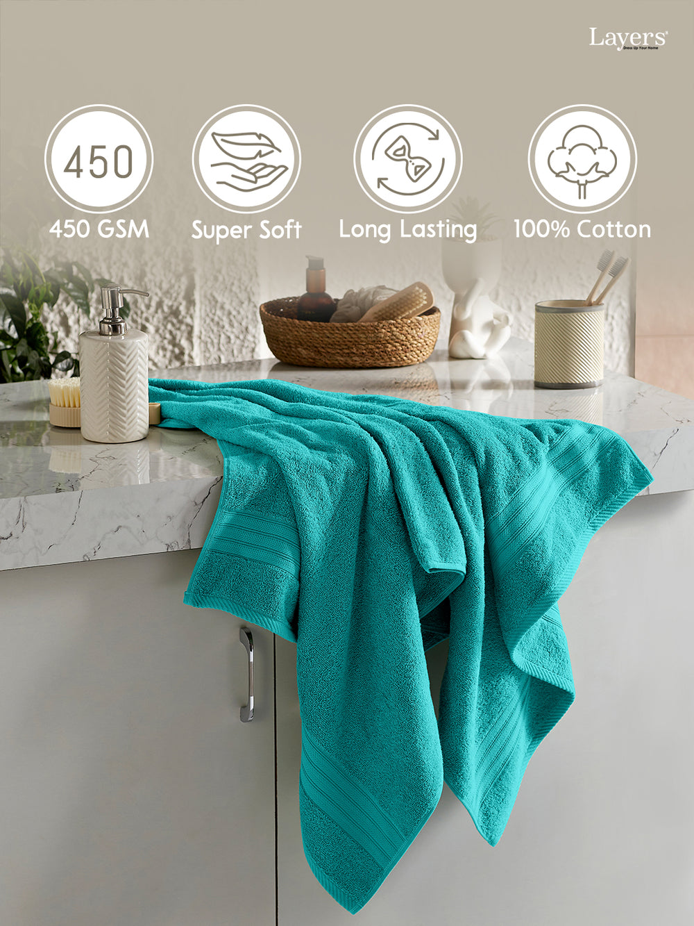 Be Bold 100% Cotton 450 GSM Blue Solid Bath Towel - Pack of 1