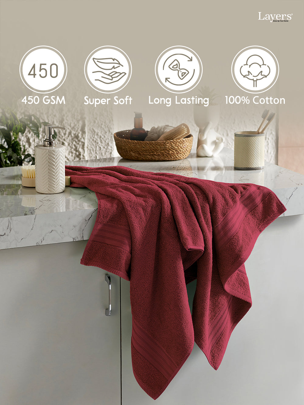 Be Bold 100% Cotton 450 GSM Purple Solid Bath Towel - Pack of 1