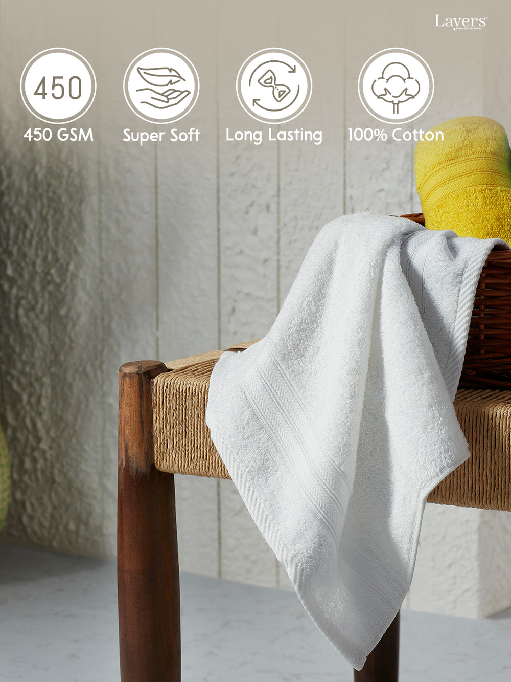 Be Bold 100% Cotton 450 GSM White Solid Hand Towels - Set of 2
