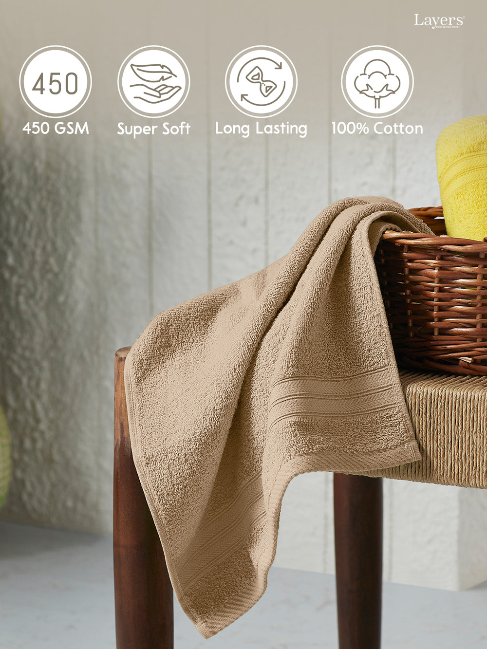 Be Bold 100% Cotton 450 GSM Beige Solid Hand Towels - Set of 2
