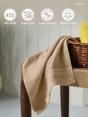 Be Bold 100% Cotton 450 GSM Beige Solid Hand Towels - Set of 2