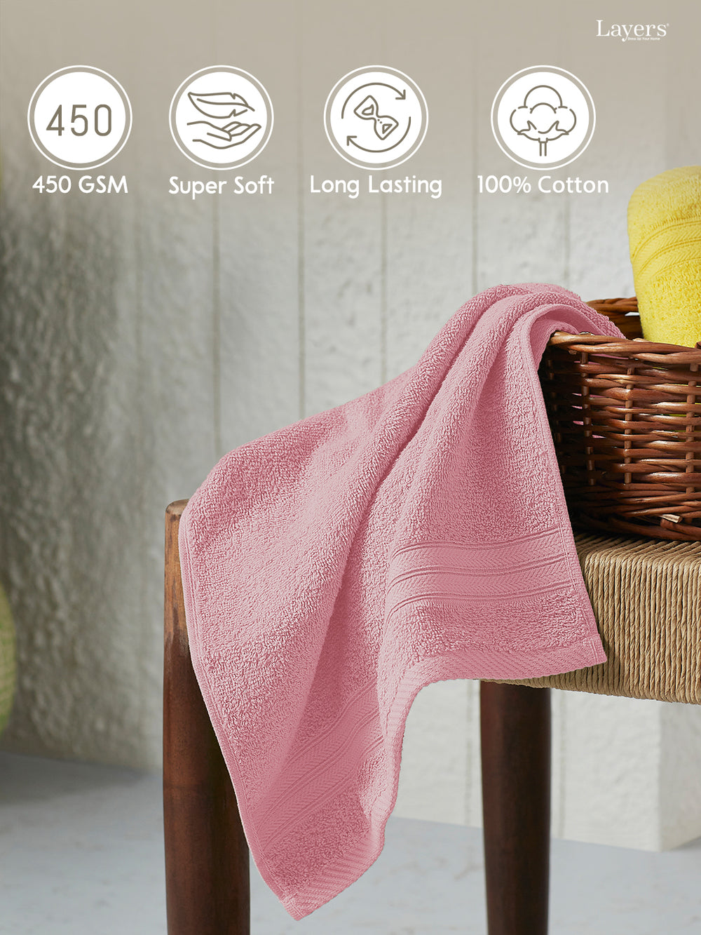 Be Bold 100% Cotton 450 GSM Pink Solid Hand Towels - Set of 2