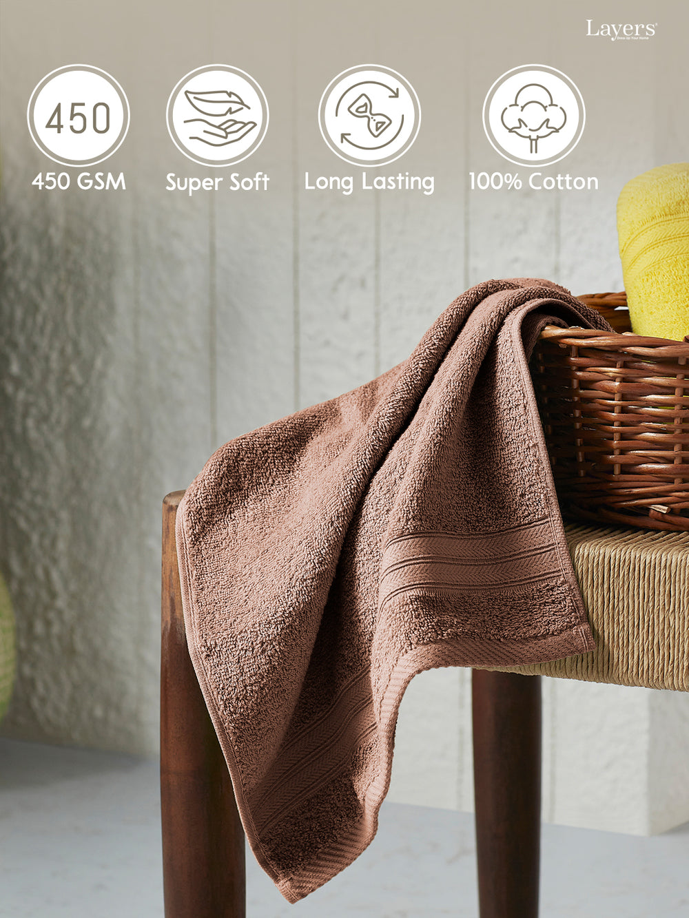Be Bold 100% Cotton 450 GSM Brown Solid Hand Towels - Set of 2