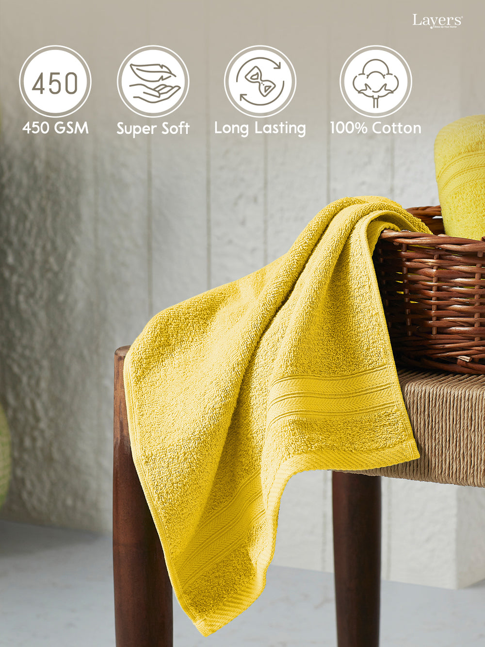 Be Bold 100% Cotton 450 GSM Yellow Solid Hand Towels - Set of 2
