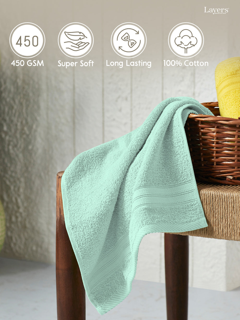 Be Bold 100% Cotton 450 GSM Green Solid Hand Towels - Set of 2