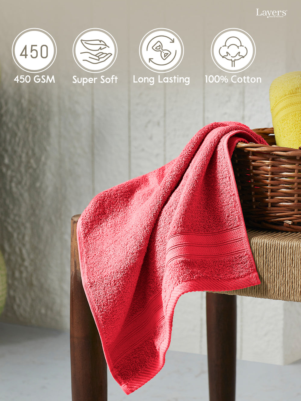 Be Bold 100% Cotton 450 GSM Pink Solid Hand Towels - Set of 2
