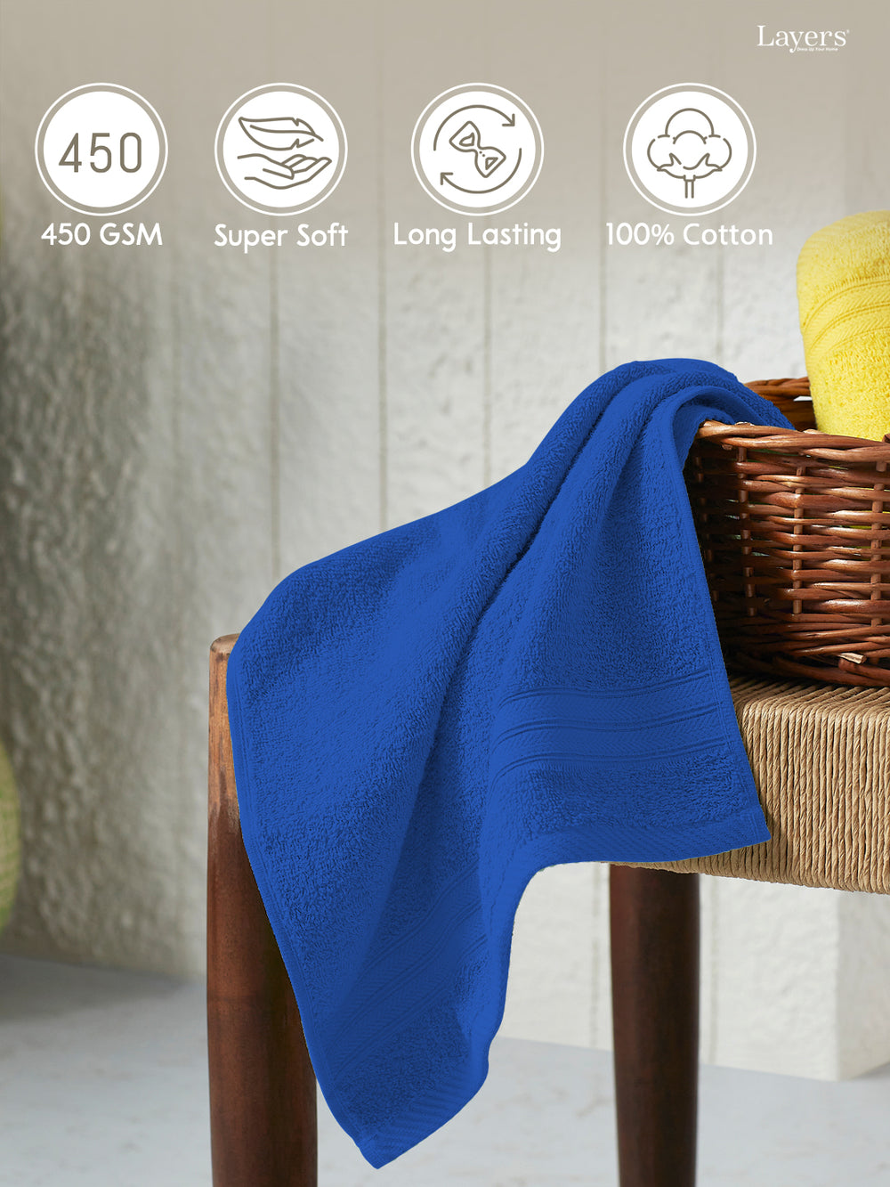 Be Bold 100% Cotton 450 GSM Blue Solid Hand Towels - Set of 2