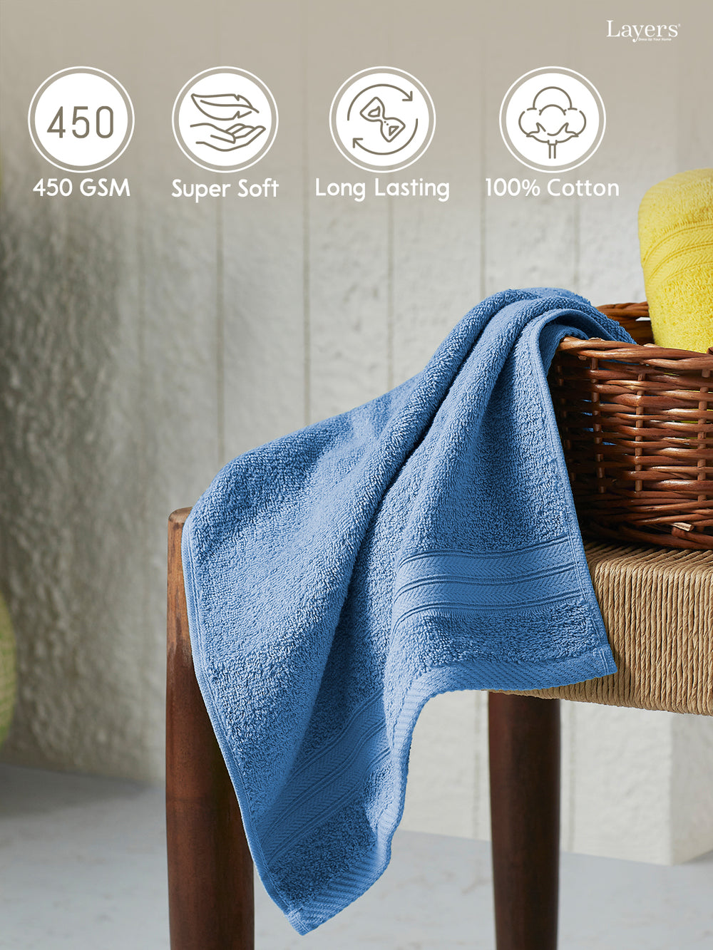 Be Bold 100% Cotton 450 GSM Blue Solid Hand Towels - Set of 2