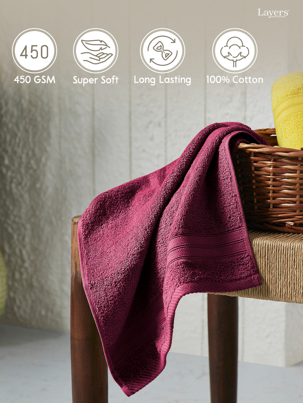 Be Bold 100% Cotton 450 GSM Purple Solid Hand Towels - Set of 2