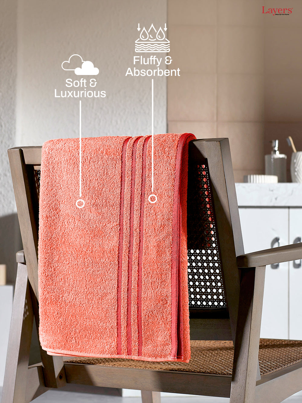Basicx 100% Cotton 380 GSM Peach Solid Bath Towel - Set of 1