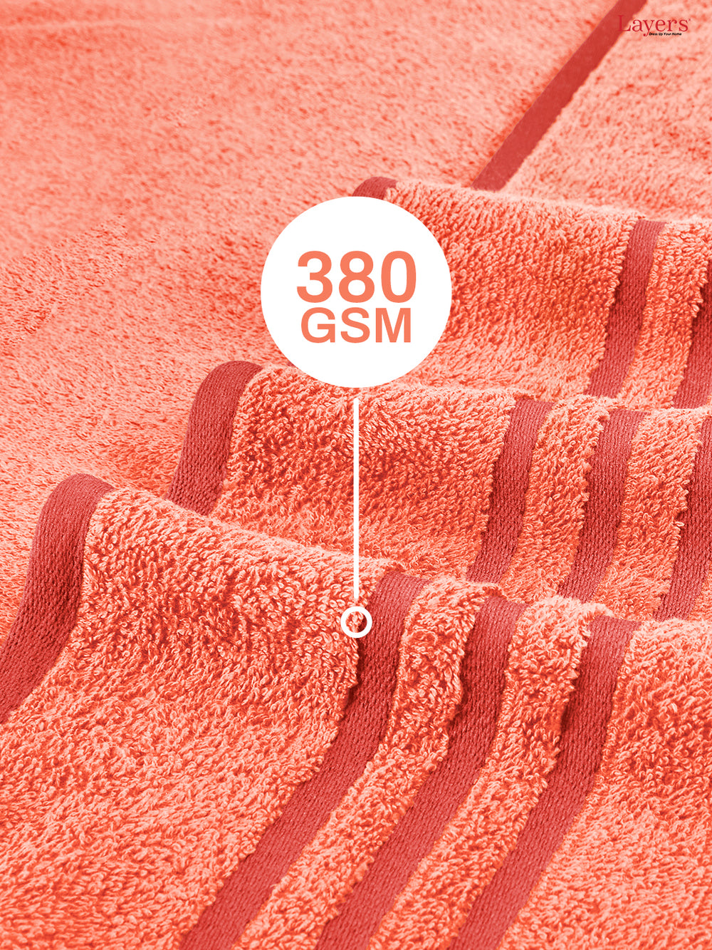 Basicx 100% Cotton 380 GSM Peach Solid Bath Towel - Set of 1