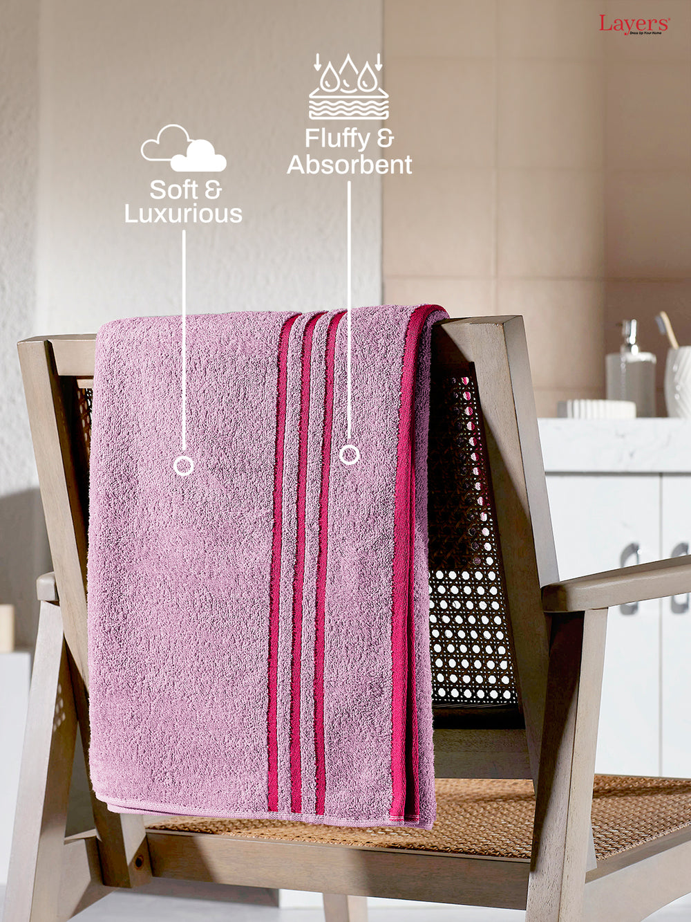 Basicx 100% Cotton 380 GSM Purple Solid Bath Towel - Set of 1