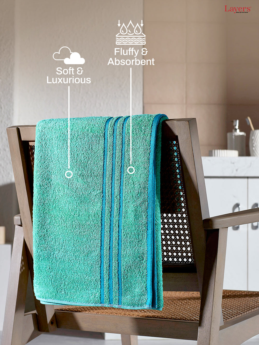 Basicx 100% Cotton 380 GSM Turquoise Solid Bath Towel - Set of 1