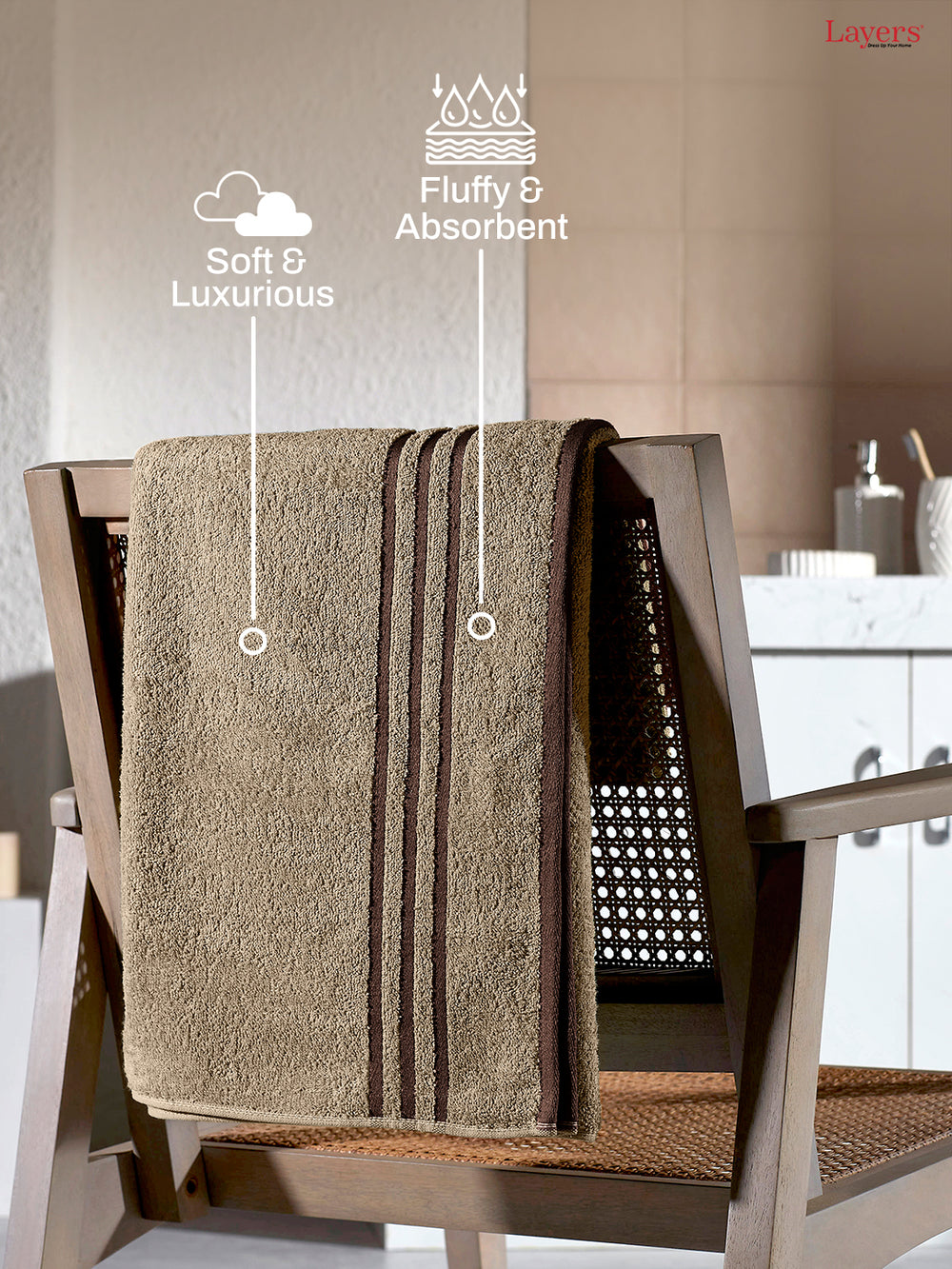 Basicx 100% Cotton 380 GSM Beige Solid Bath Towel - Set of 1