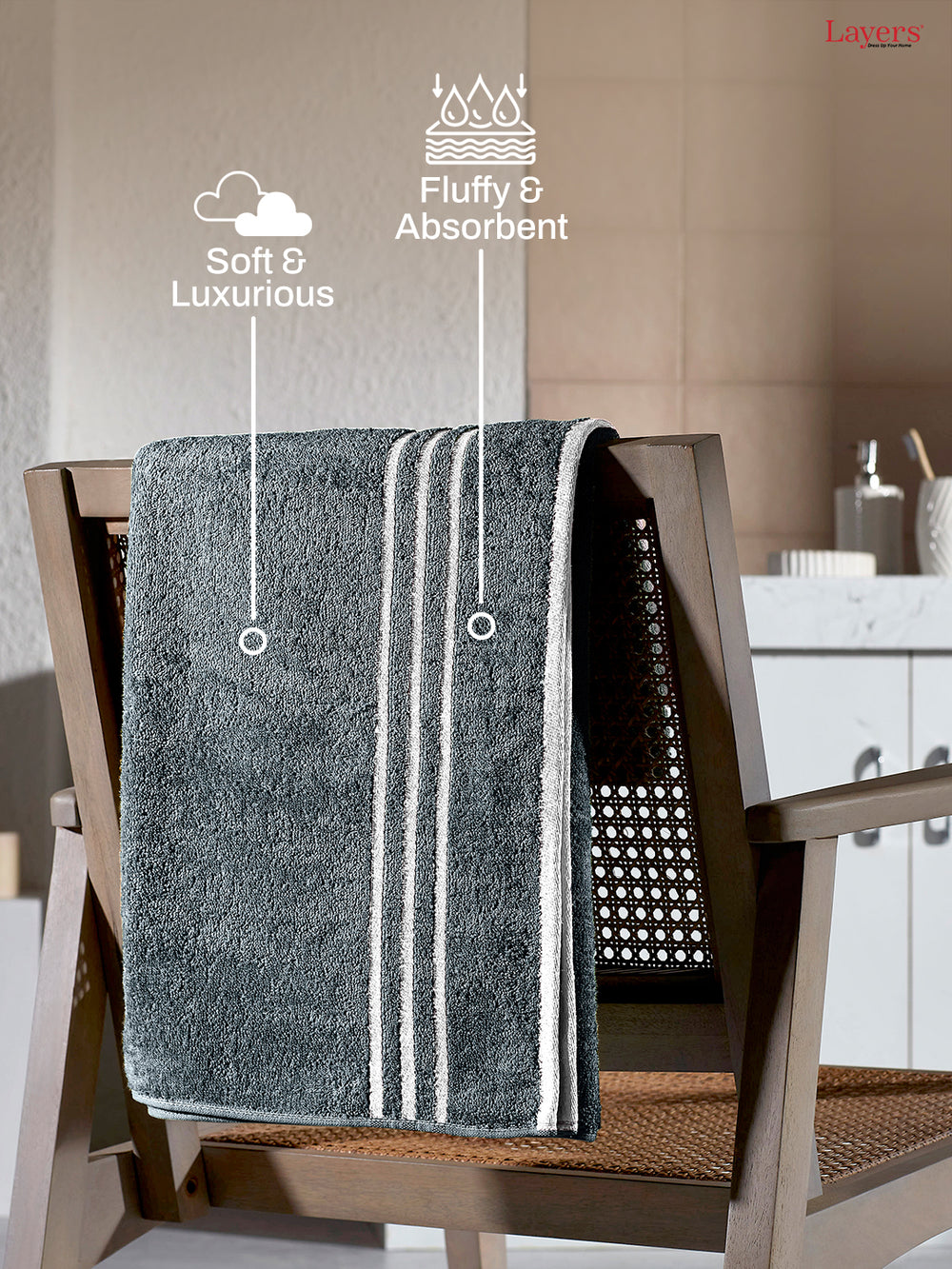 Basicx 100% Cotton 380 GSM Grey Solid Bath Towel - Set of 1