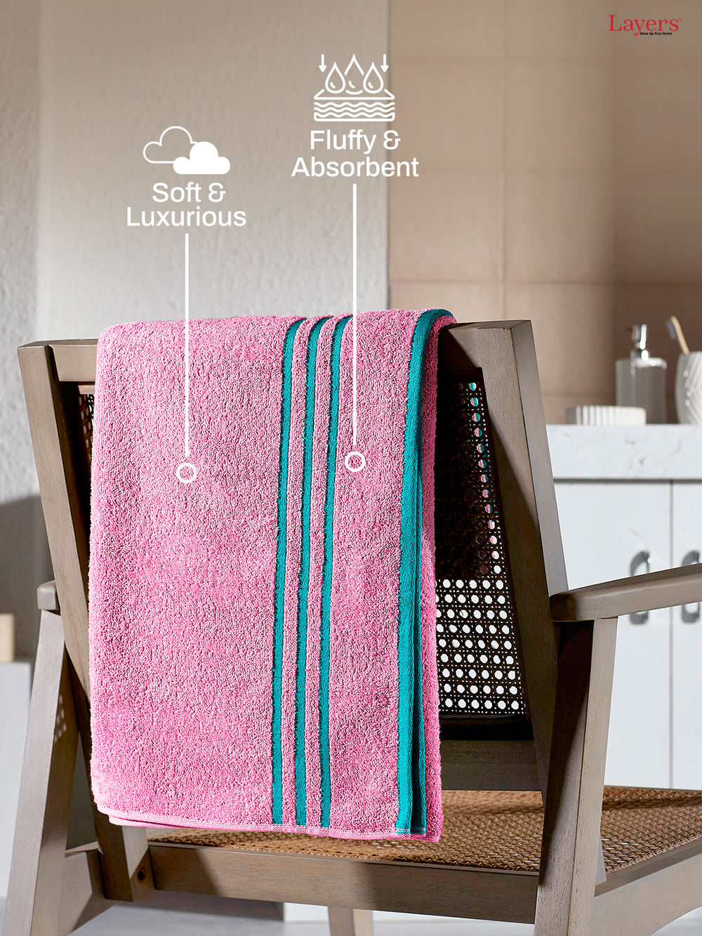Basicx 100% Cotton 380 GSM Pink Solid Bath Towel - Set of 1