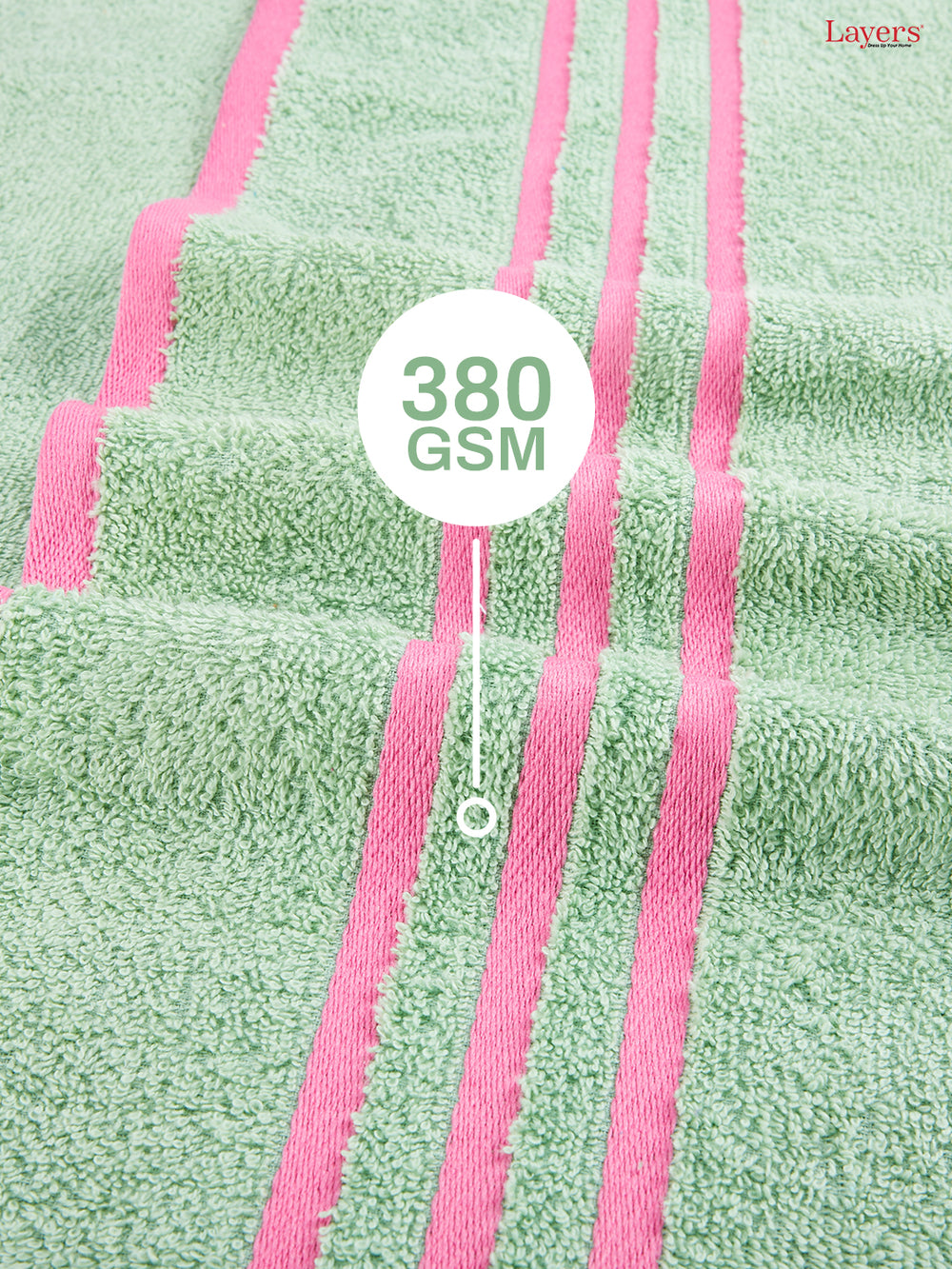 Basicx 100% Cotton 380 GSM Green Solid Bath Towel - Set of 1