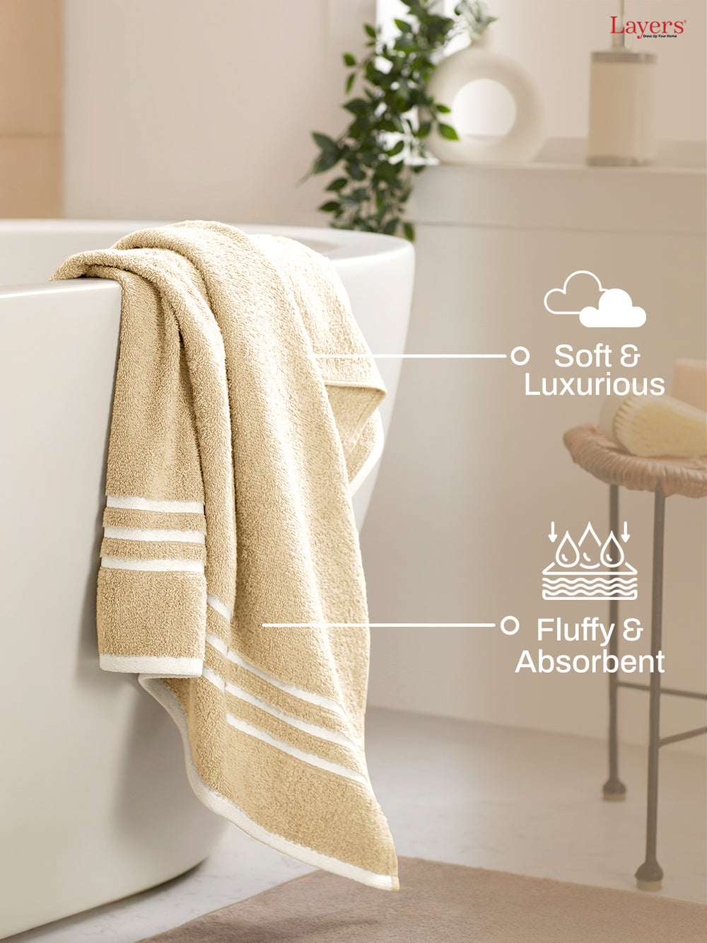 Tuscany 100% Cotton 380 GSM Cream Solid Bath Towel - Pack of 1