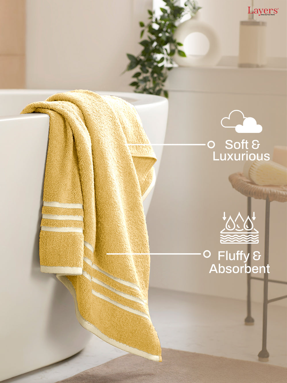 Tuscany 100% Cotton 380 GSM Yellow Solid Bath Towel - Pack of 1