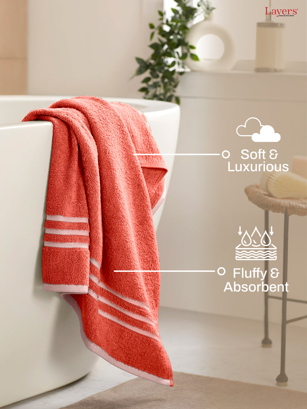 Tuscany 100% Cotton 380 GSM Peach Solid Bath Towel - Pack of 1