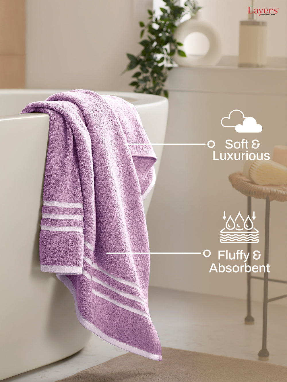 Tuscany 100% Cotton 380 GSM Purple Solid Bath Towel - Pack of 1