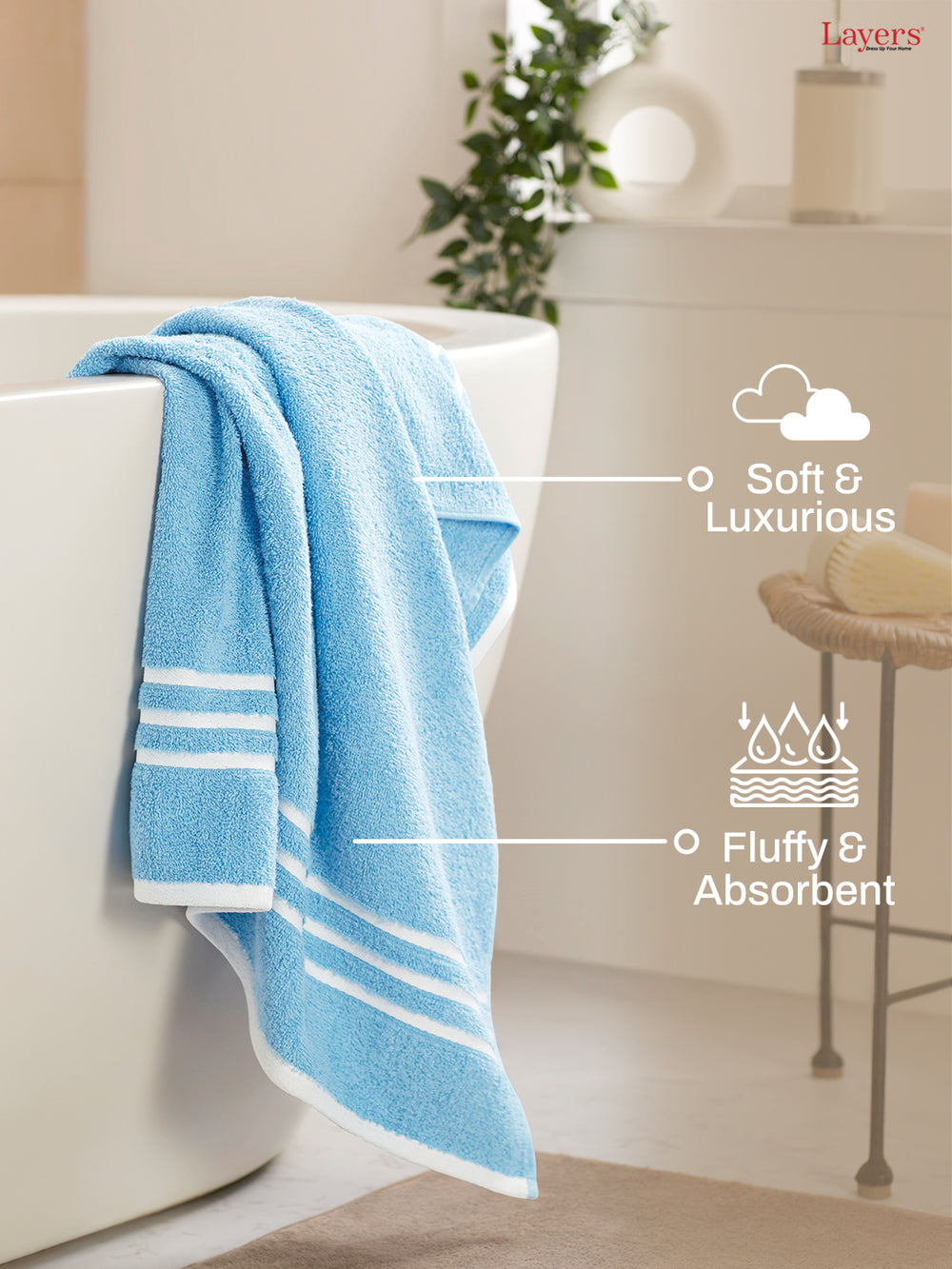 Tuscany 100% Cotton 380 GSM Blue Solid Bath Towel - Pack of 1