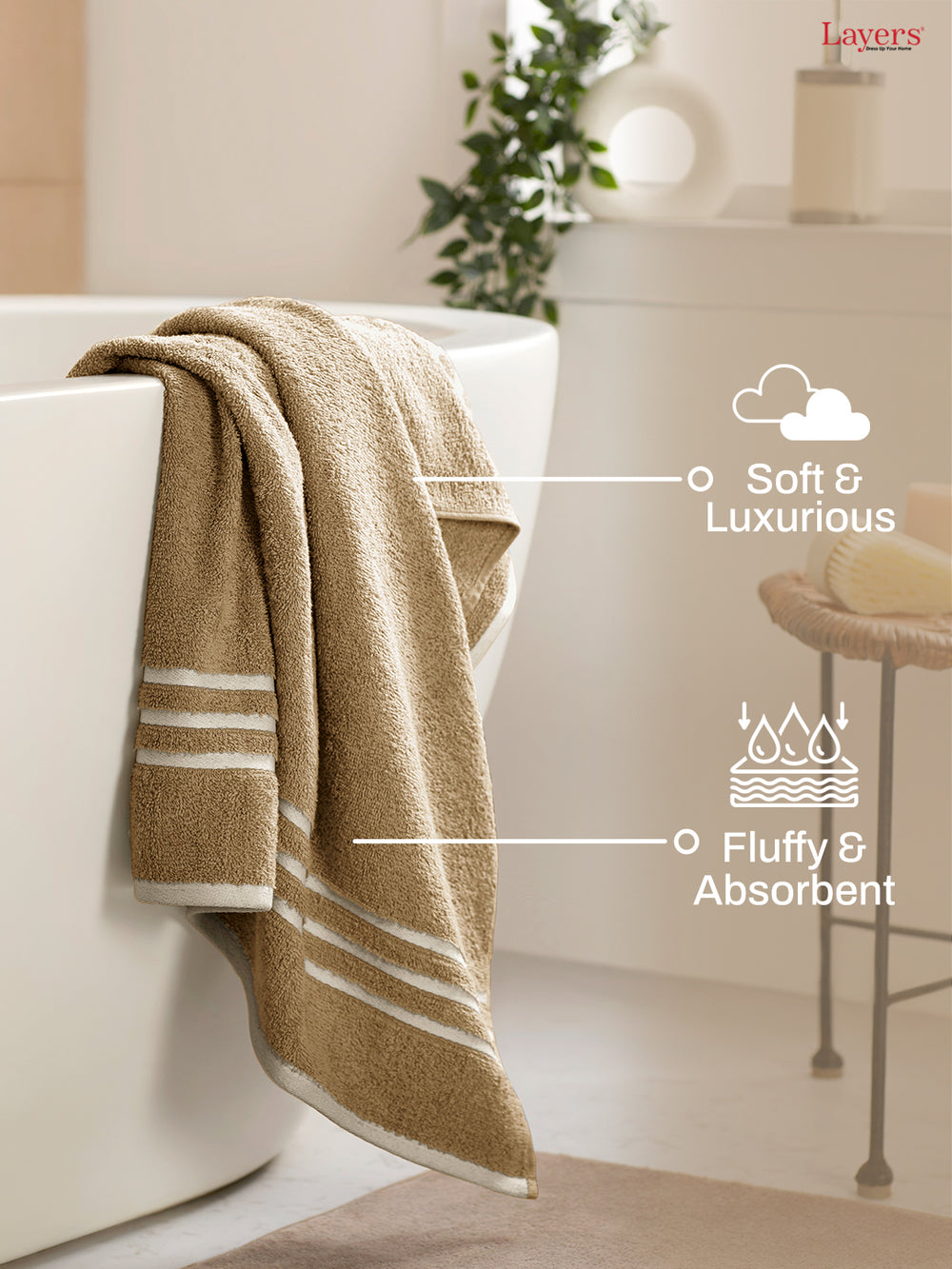 Tuscany 100% Cotton 380 GSM Cream Solid Bath Towel - Pack of 1