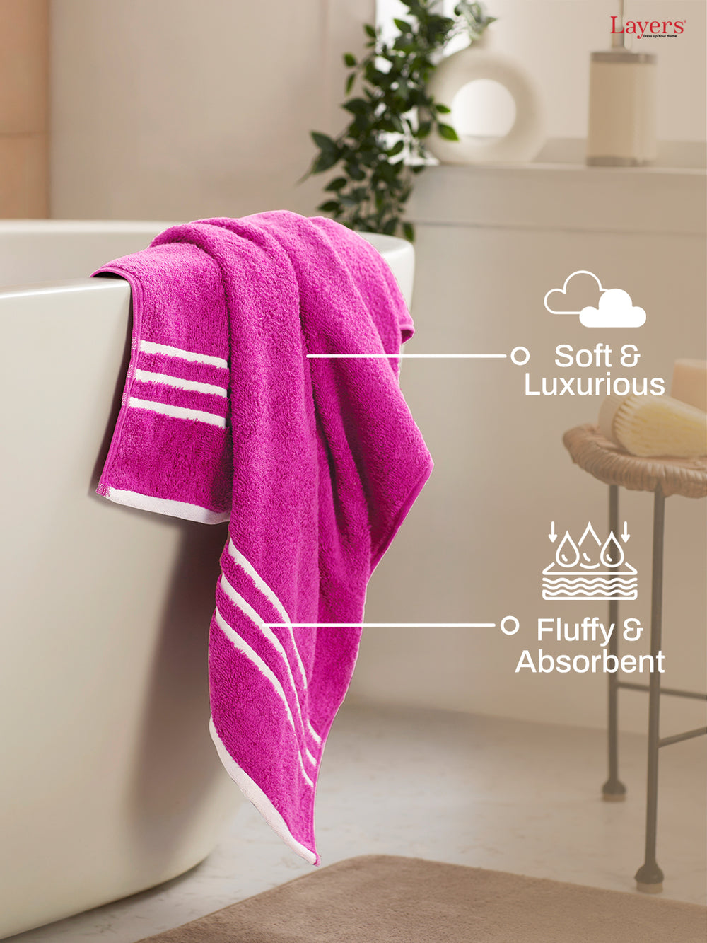 Tuscany 100% Cotton 380 GSM Pink Solid Bath Towel - Pack of 1