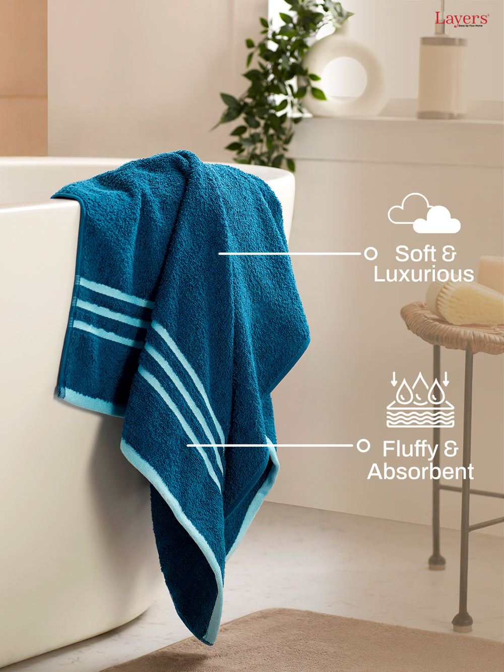 Tuscany 100% Cotton 380 GSM Blue Solid Bath Towel - Pack of 1