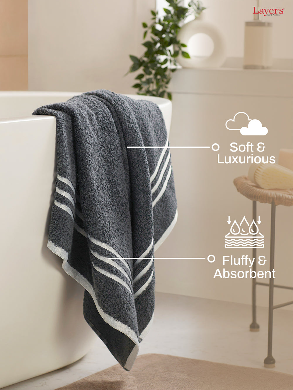 Tuscany 100% Cotton 380 GSM Grey Solid Bath Towel - Pack of 1