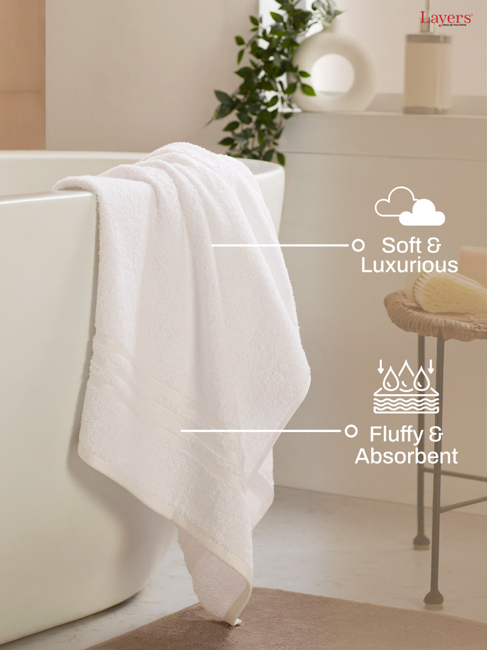 Tuscany 100% Cotton 380 GSM White Solid Bath Towel - Pack of 1