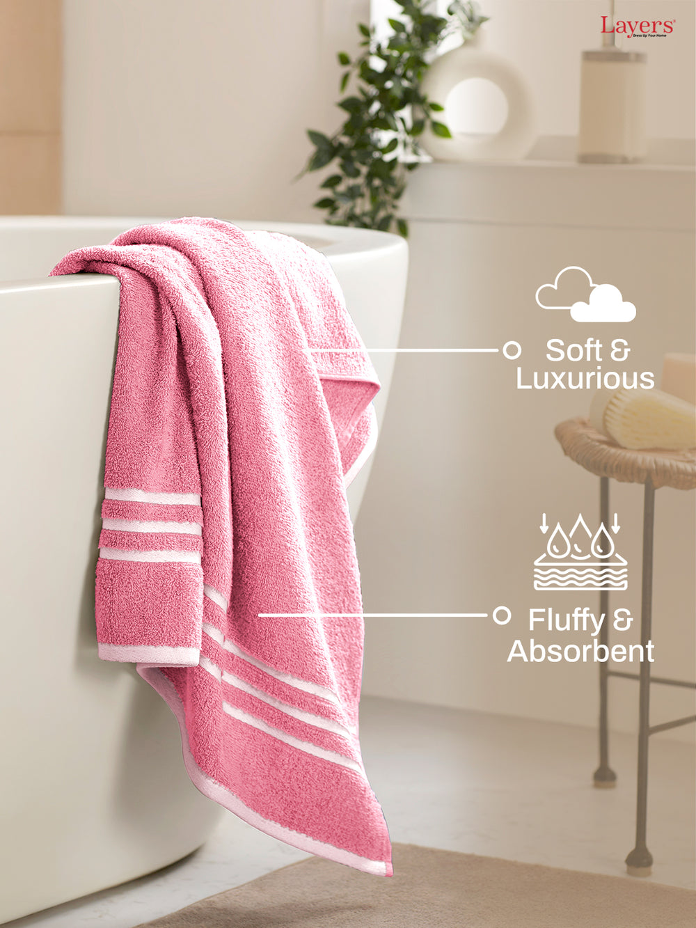 Tuscany 100% Cotton 380 GSM Pink Solid Bath Towel - Pack of 1