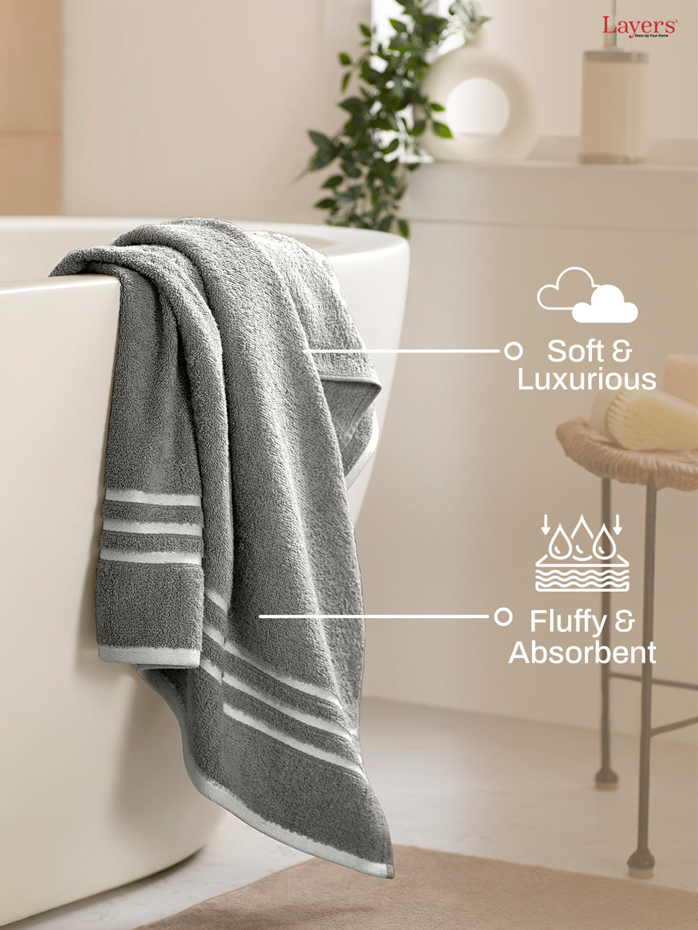 Tuscany 100% Cotton 380 GSM Grey Solid Bath Towel - Pack of 1