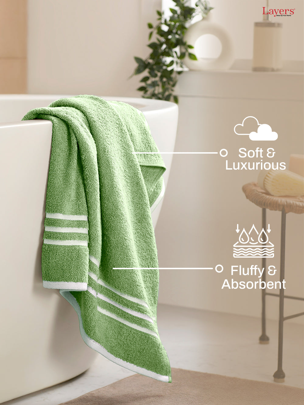 Tuscany 100% Cotton 380 GSM Green Solid Bath Towel - Pack of 1